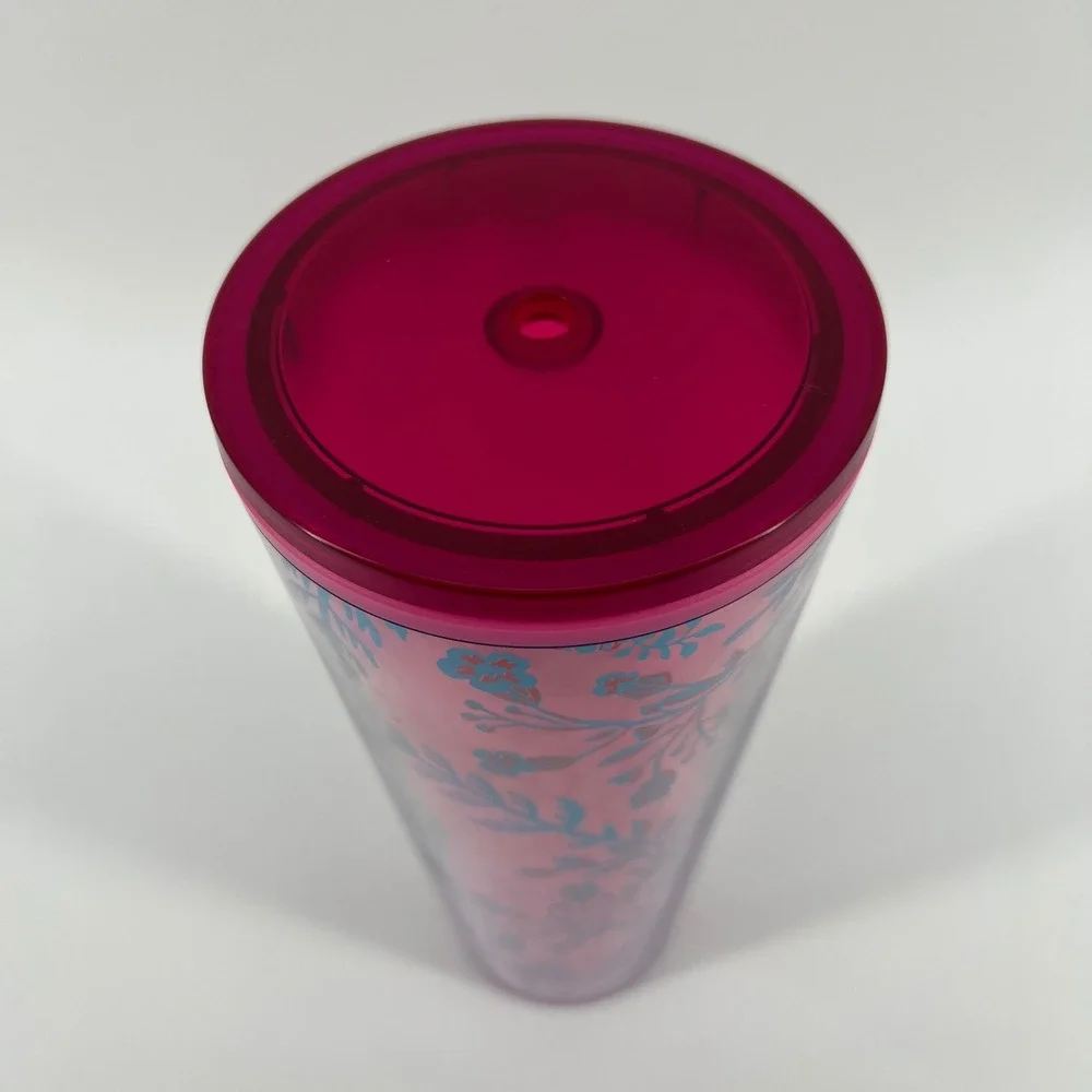 Starbucks Tumbler Pink Plastic Cold Cup 24 oz 2022 Color‎ Changing Woodland Lace